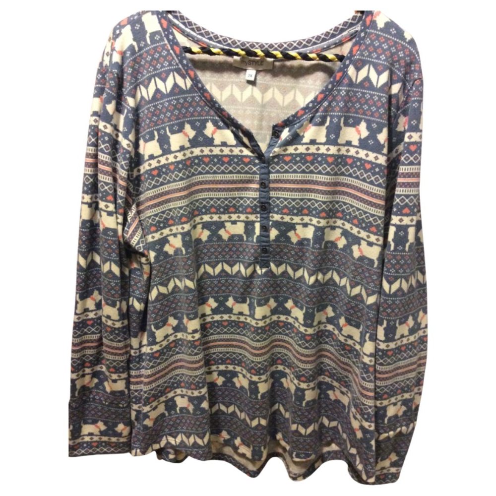 Size: 2X - Scottie Dog Print Knit Top